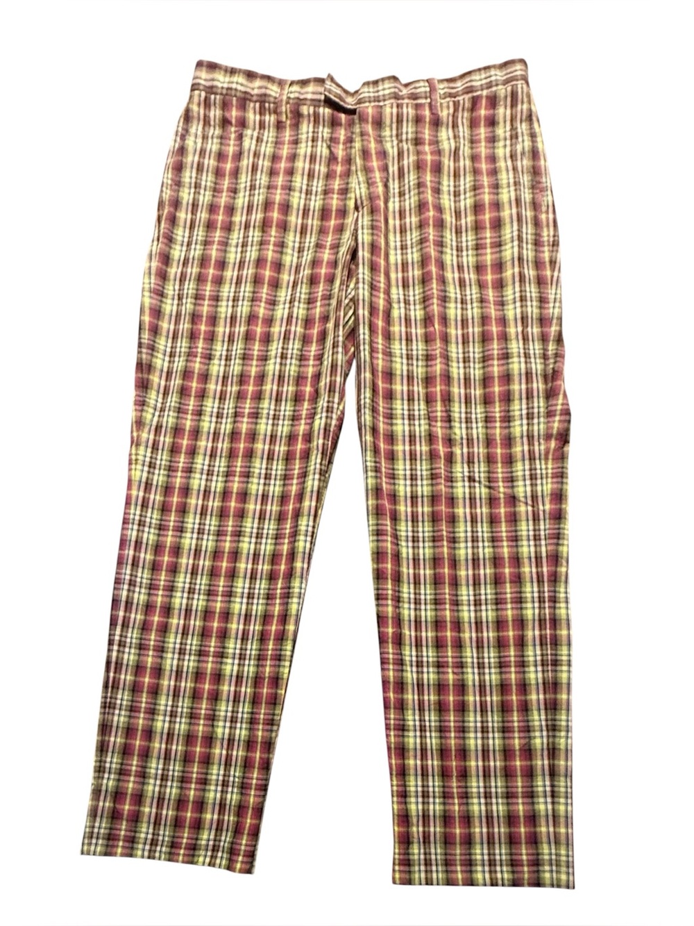 Etro Men's Plaid Trousers - Burgundy & Yellow Waist 34” Large